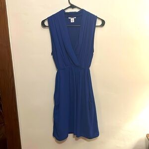 Blue mid length tie in back dress